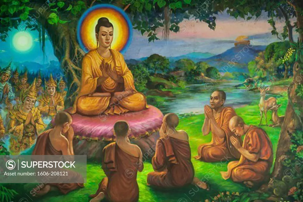 Myanmar,Yangon,Shwedagon Pagoda,Painting depicting Life of Buddha