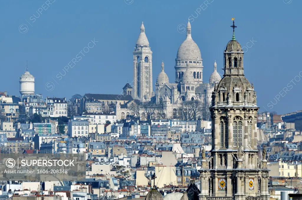 France, Ile-de-France, Paris, 18th, Earths up Montmartre, Basilica of the sacred, 1st plan: church ""The Holy Trinity ""