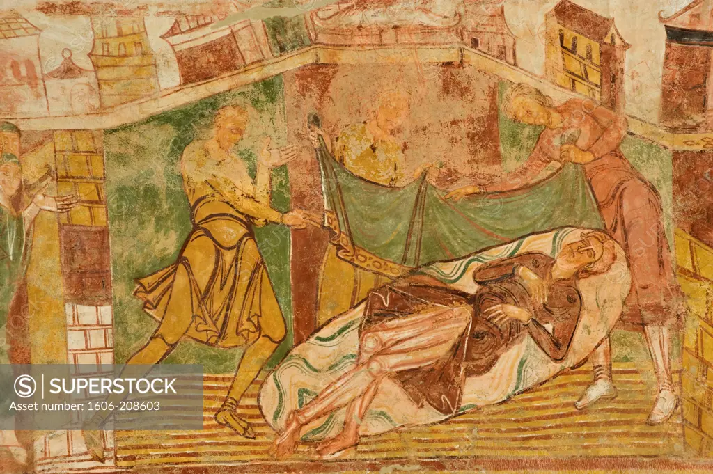 Noah's drunkenness;Wall painting;Nave;Church;Abbey;Saint-Savin;86;France