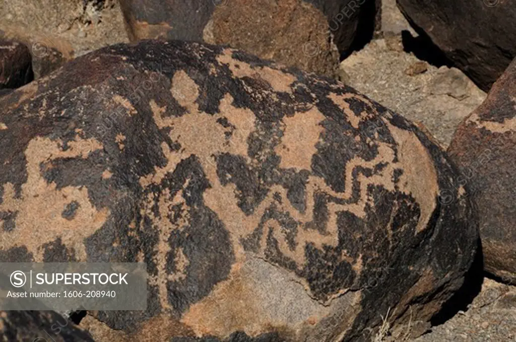 USA ARIZONA Painted Rocks site nearby GILA BEND rocks engraved with enigmatic signs dated from the Hohokam Classic Period  1200-1450 AD