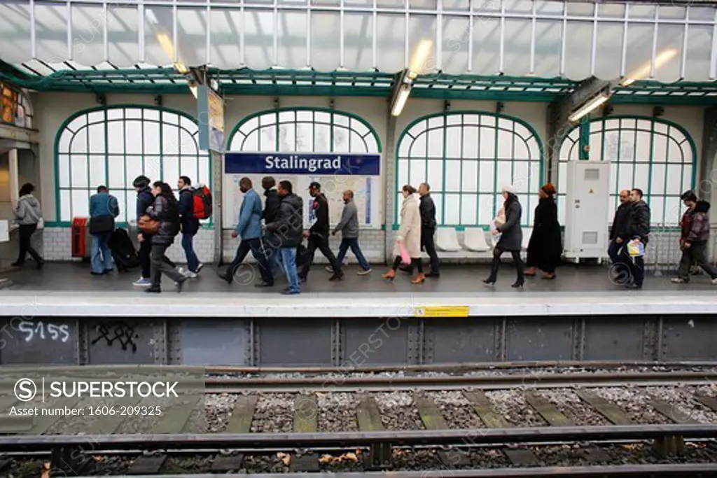 Passengers in a Paris Metro station Paris. France.