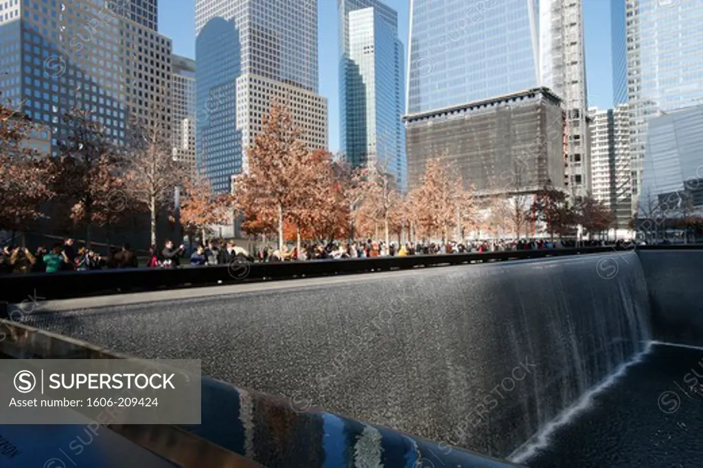 Ground zero. The National 9/11 Memorial at the site of the World Trade Center in Lower Manhattan. New York. USA.