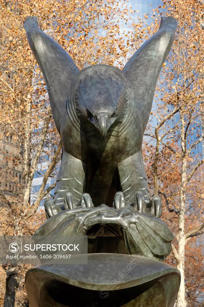 Eagle monument in memory of to Soldiers and Sailors lost at Sea in world war II. Battery Park. New York. USA.