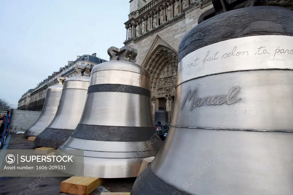 Notre-Dame de Paris 850th anniversary. Arrival of the new bell chime. Paris. France.