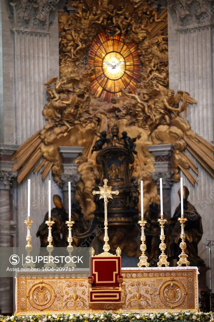 The Papal Altar. Interior of St. Peter's Basilica. Rome. Italy.