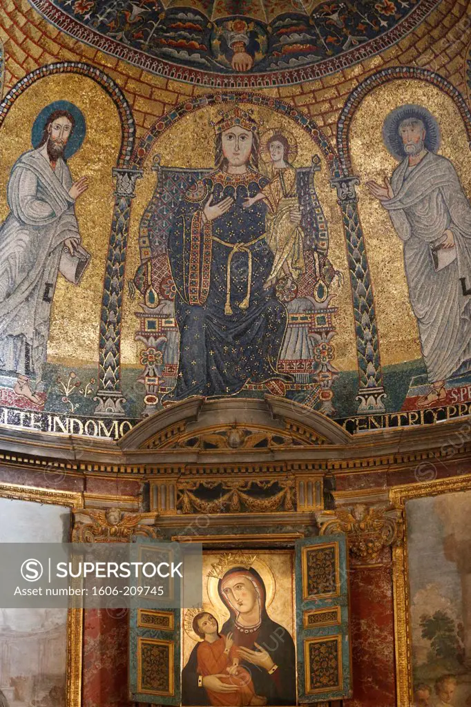 Mosaic of Mary and Jesus. Santa Francesca Romana church. Rome. Italy.
