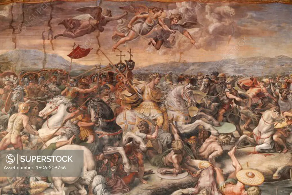 The Battle of the Milvian Bridge in the Hall of Constantine. 1613. Raphaël. Vatican Museum. Rome. Italy.