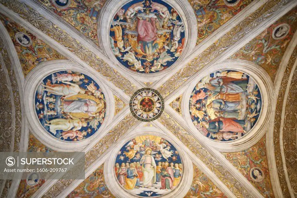 The celling. Paintings of Jesus. Room of the Fire in the Borgo. Vatican Museum. Rome. Italy.