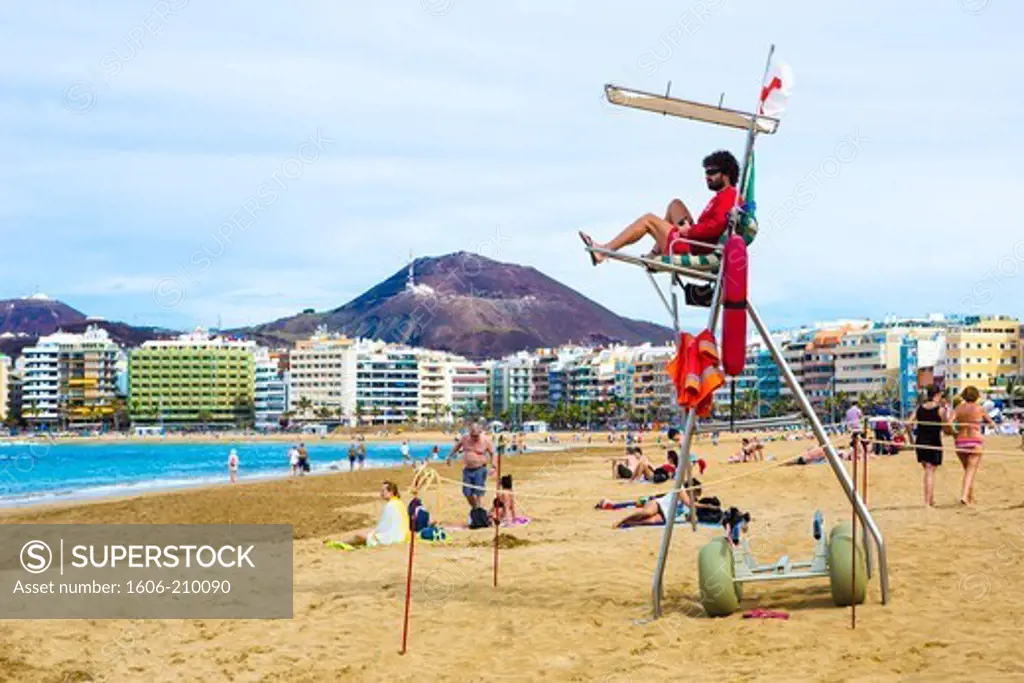 Spain, Canary Islands, Gran Canaria Island, Las Palmas City, Las Canteras Beach, Life guard