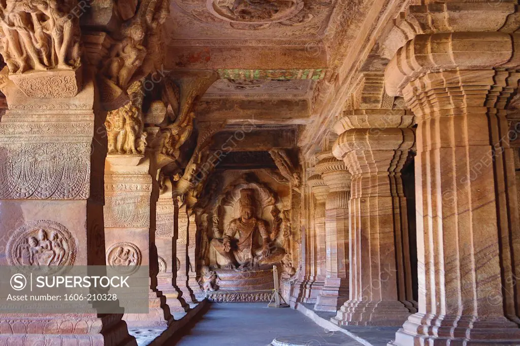 India, Karnataka State, Badami City, Badami Caves,Third Cave, dedicated to Visnu, built by Mangalesha