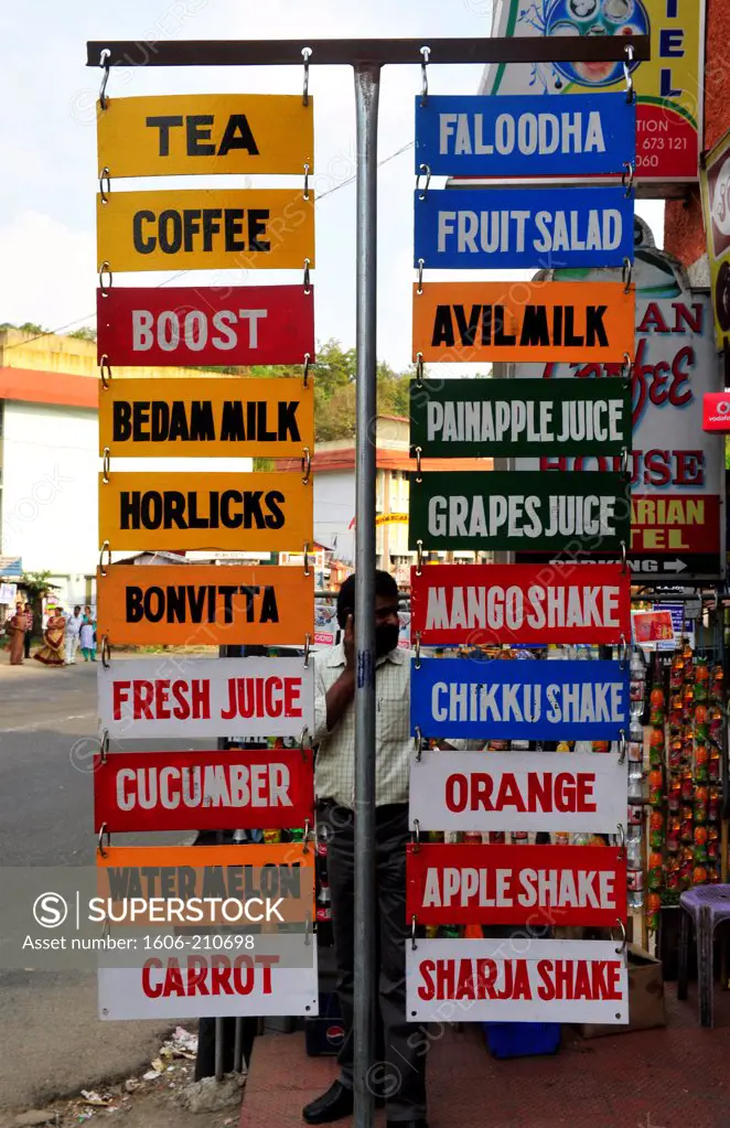 Drink menu sign in state of Kerala,South India,asia
