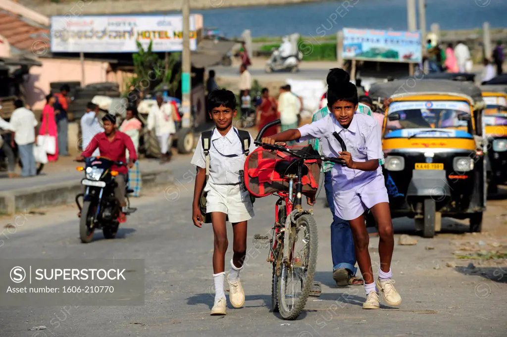 School boys in uniform in Mysore,Karnataka state,South India,Asia