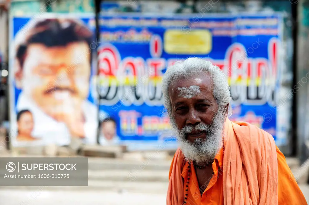 Portrait of a sadhu (holy man)  in Tamil Nadu,Southeast India,Asia