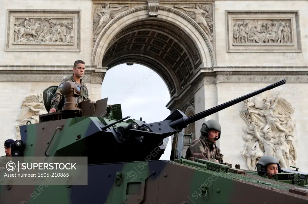 Tank on the Bastille Day Military Parade in Paris arc de triomphe,France,Europe-2012-14th july