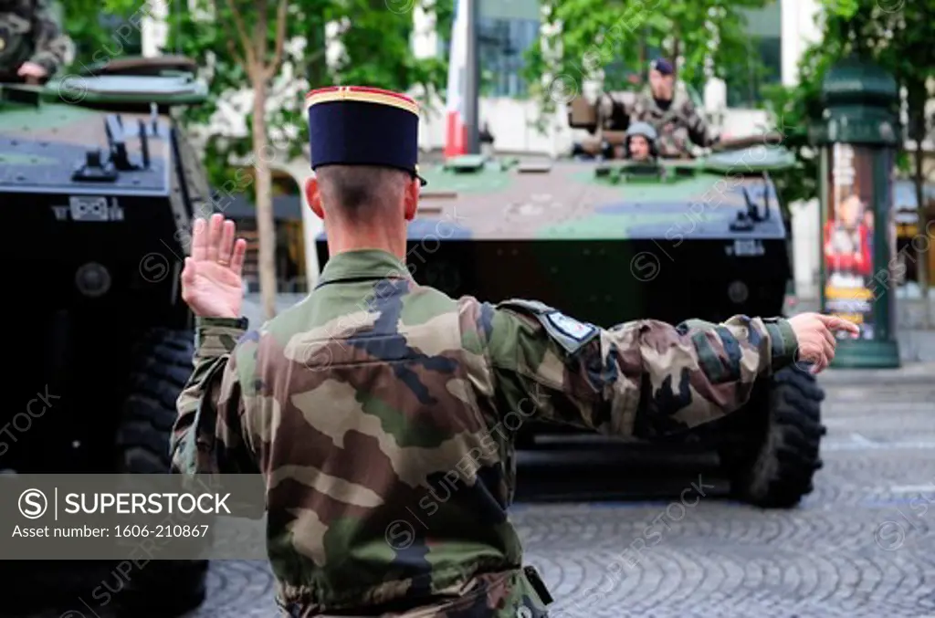 Tank Preparating for the National Day parade on 14 th july at Champs Elysees in Paris,France,Europe