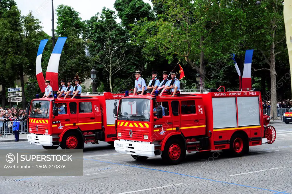 The Paris Fire Brigade (French Brigade des Sapeurs-Pompiers de Paris) in Bastille day,14 th july,France,Europe
