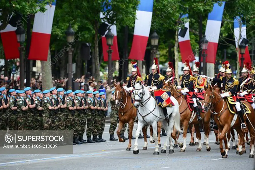 Cavalry of the French Republican Guard, Military parade for the national day in Champs Elysées,Paris,France,Europe