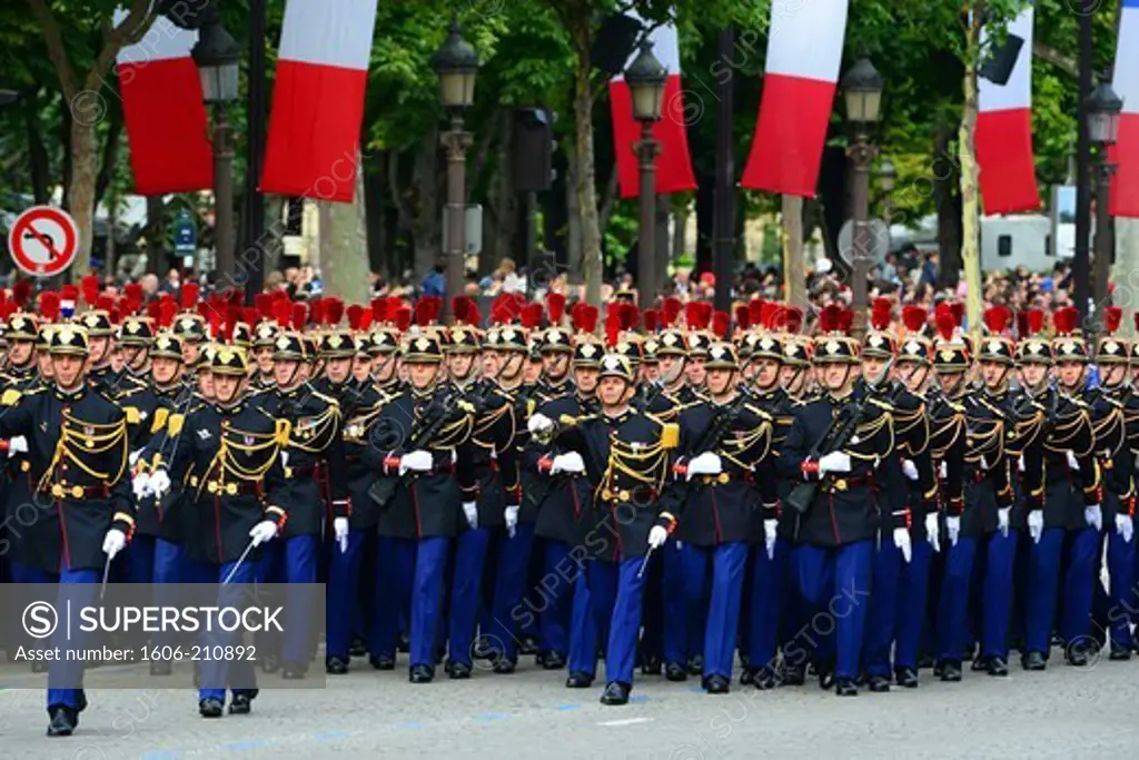 The 1 st and 2 st Infantry regiment of the Republican Guard during Bastille day,a  Military parade for the national day in Champs Elysées,Paris,France,Europe