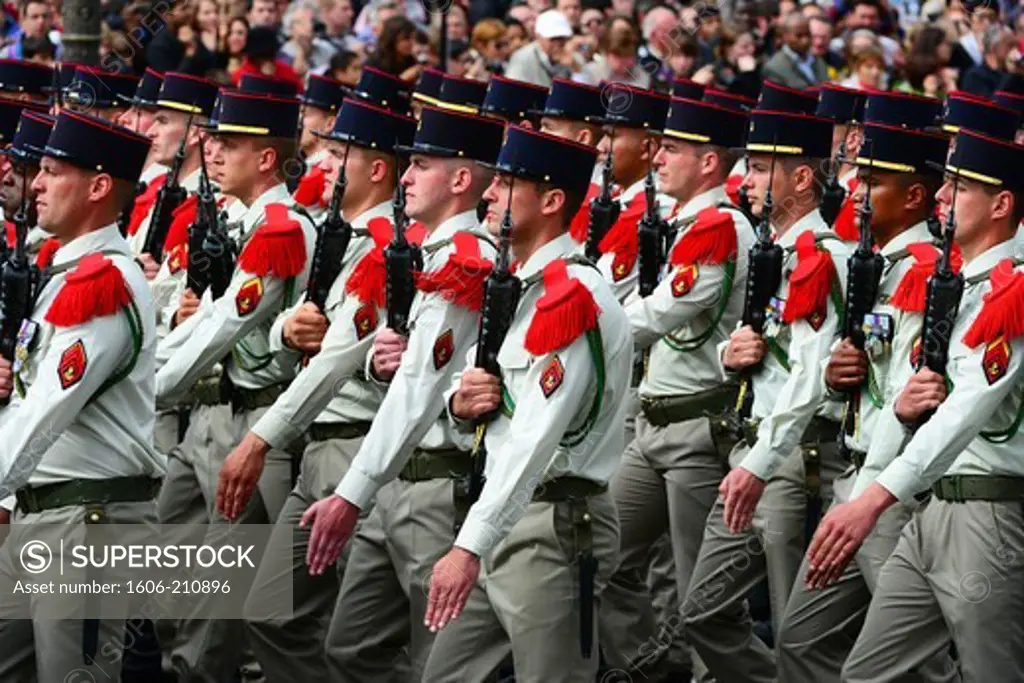 the 1st Marine Artillery Regiment, Military parade for the national day in Champs Elysées,Paris,France,Europe