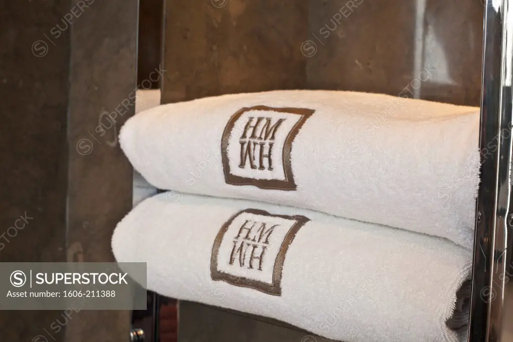 France, Paris, Montalembert Hotel, towels with hotel logo