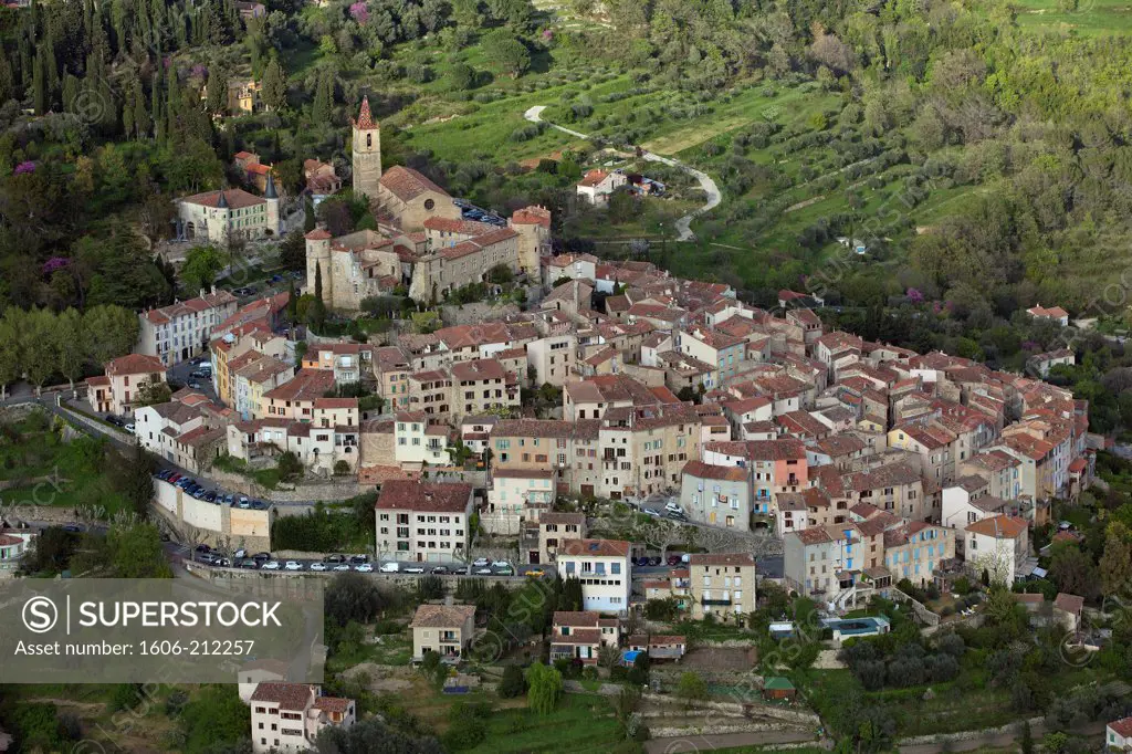 France, Var (83), Callian, hilltop village of Fayence, (aerial photo),