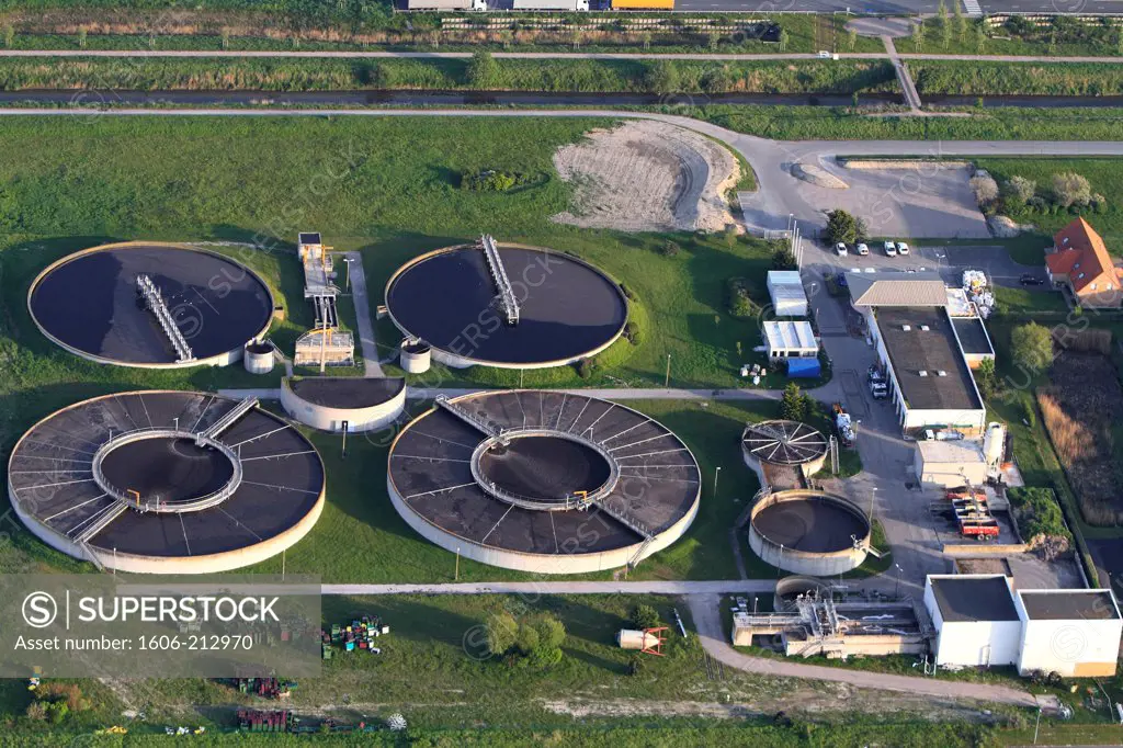France, Pas de Calais, Calais. wastewater treatment plant, aerial view.
