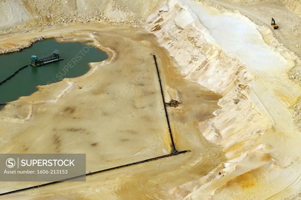 France, Larchant, aerial view of sand quarry.
