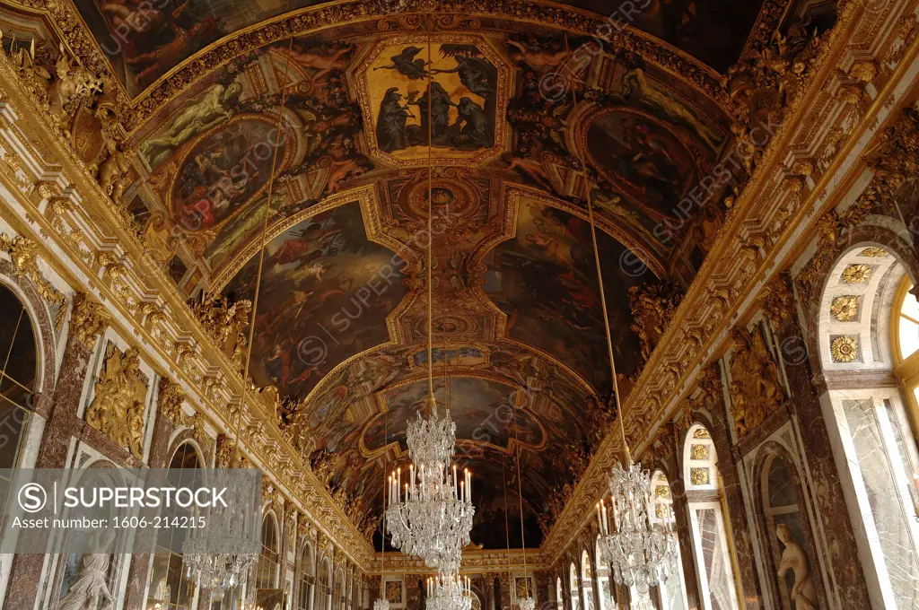 France, Versailles, Palace of Versailles, Hall of mirrors, the ceiling.