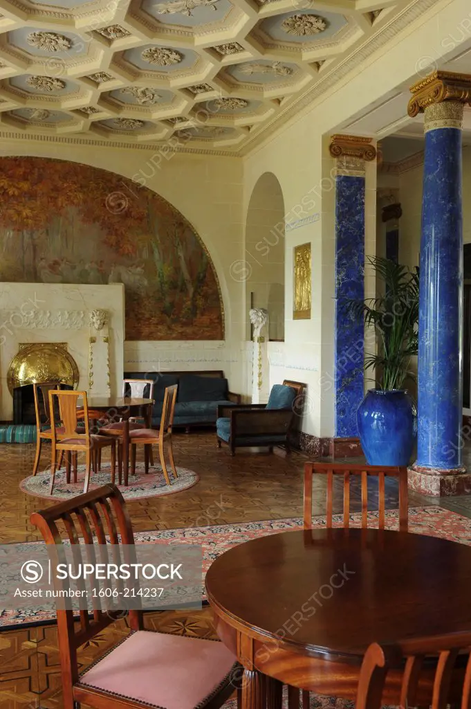 France, Savoie,Inside of Splendide Hotel with its furniture and itsLapis lazuli columns, Splendid hotel,