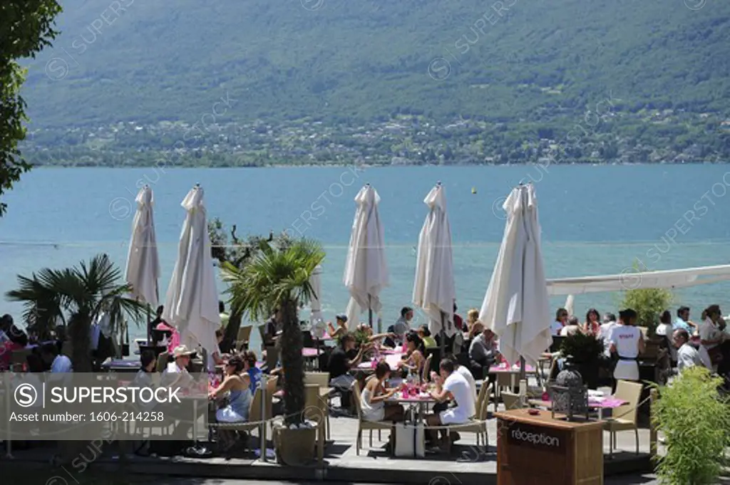 France, Savoie,Aix les Bains,Lake Bourget,Tresserve, Lido's restaurant on Lido's beach near the lake Bourget,