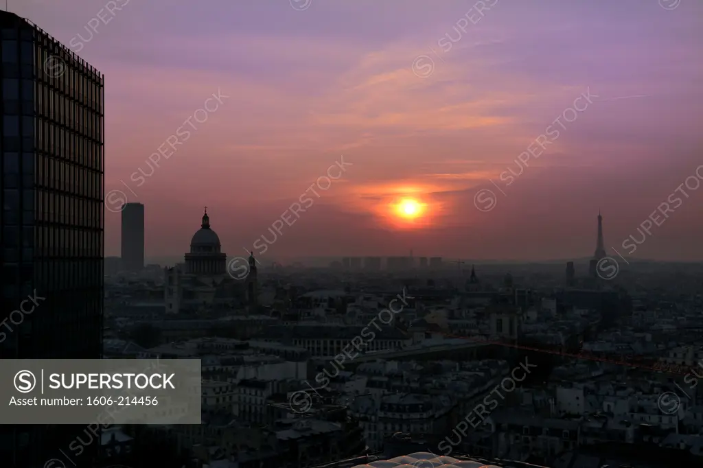 France, Ile-de-France, Paris, the Pantheon, Clovis tower, Montparnasse tower, on the left Zamansky tower of Jussieu University and St Étienne du Mont church, aerial view
