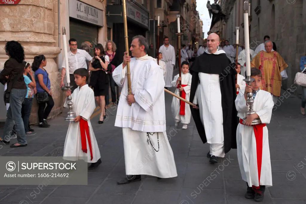 Malta, Valletta,  religious procession, people