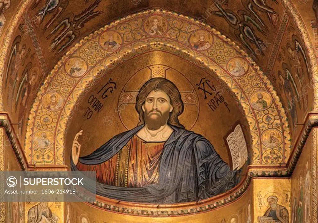 Italy, Sicily, Monreale, Duomo, Cathedral, interior, mosaics, Christ Pantocrator