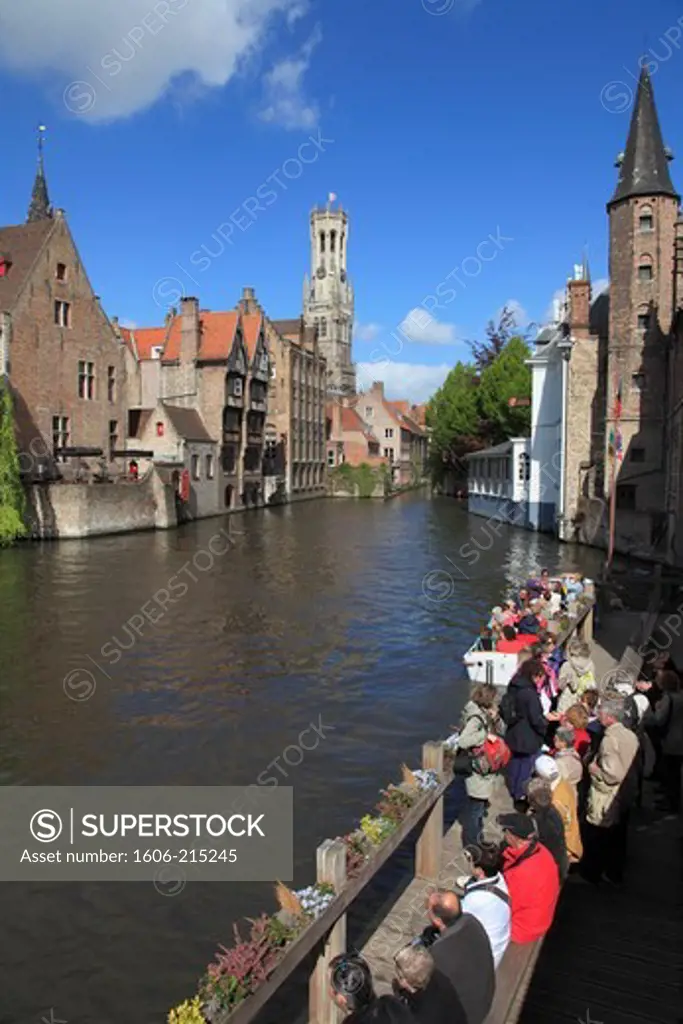 Belgium, Bruges, Belfry, canal scene,