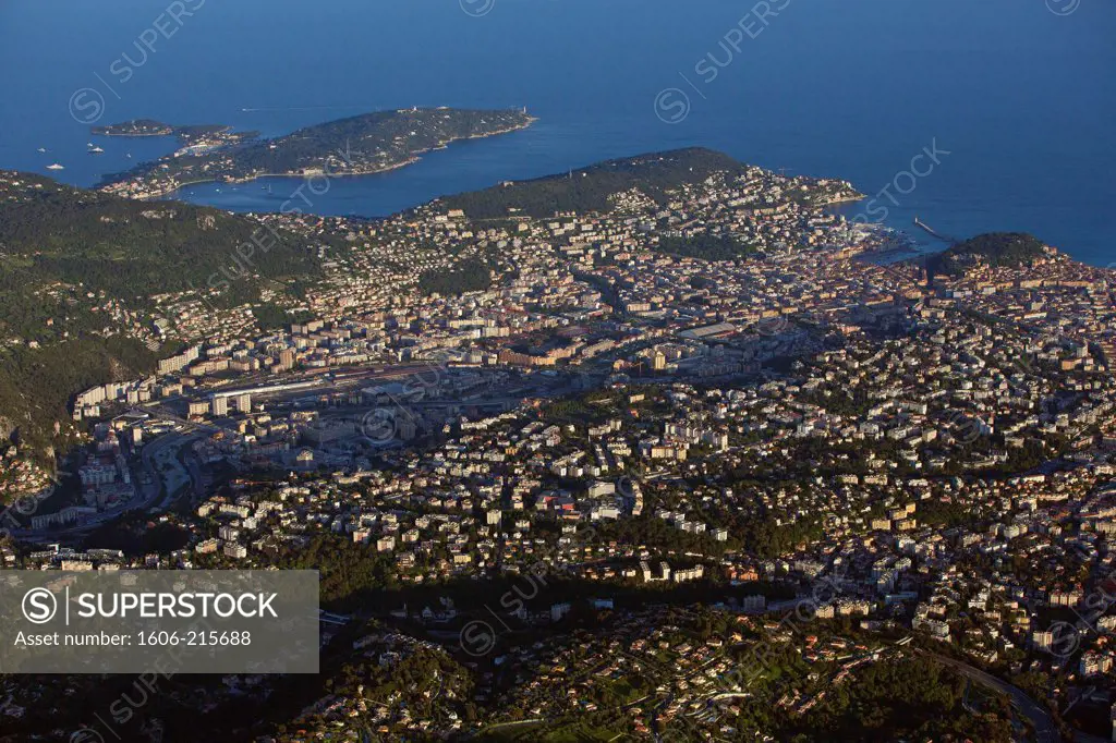 France, Alpes-Maritimes, Nice, city on the Côte d'Azur on the Mediterranean seaside, general view, Cap Ferrat, aerial view.