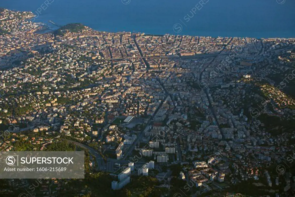 France, Alpes-Maritimes, Nice, city on the Côte d'Azur on the Mediterranean seaside, general view, aerial view