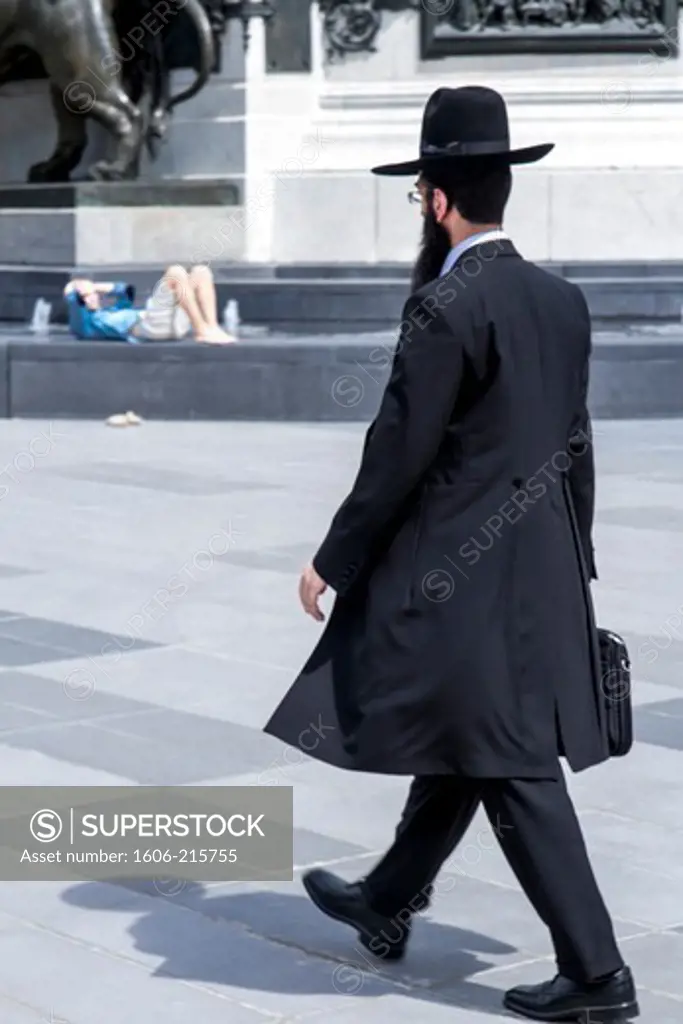France, Paris, Republic square, orthodox jewish walking