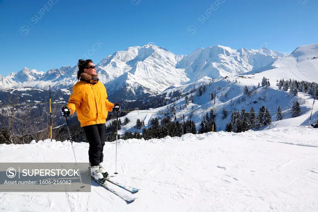 Skiing holiday in the french alps. Saint-Gervais-les-Bains. France.