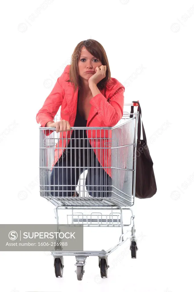 France, Young woman with trolley.
