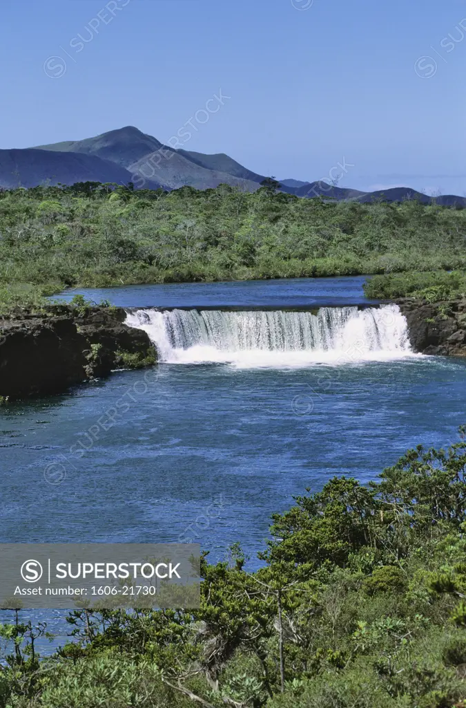 New Caledonia, Yate, la Madeleine waterfall, blue sky and green landscape