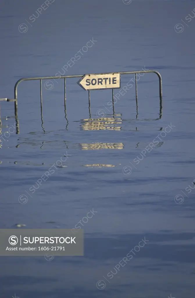 France, Normandy, Manche, Mont Saint Michel bay, flooded car park at high tide
