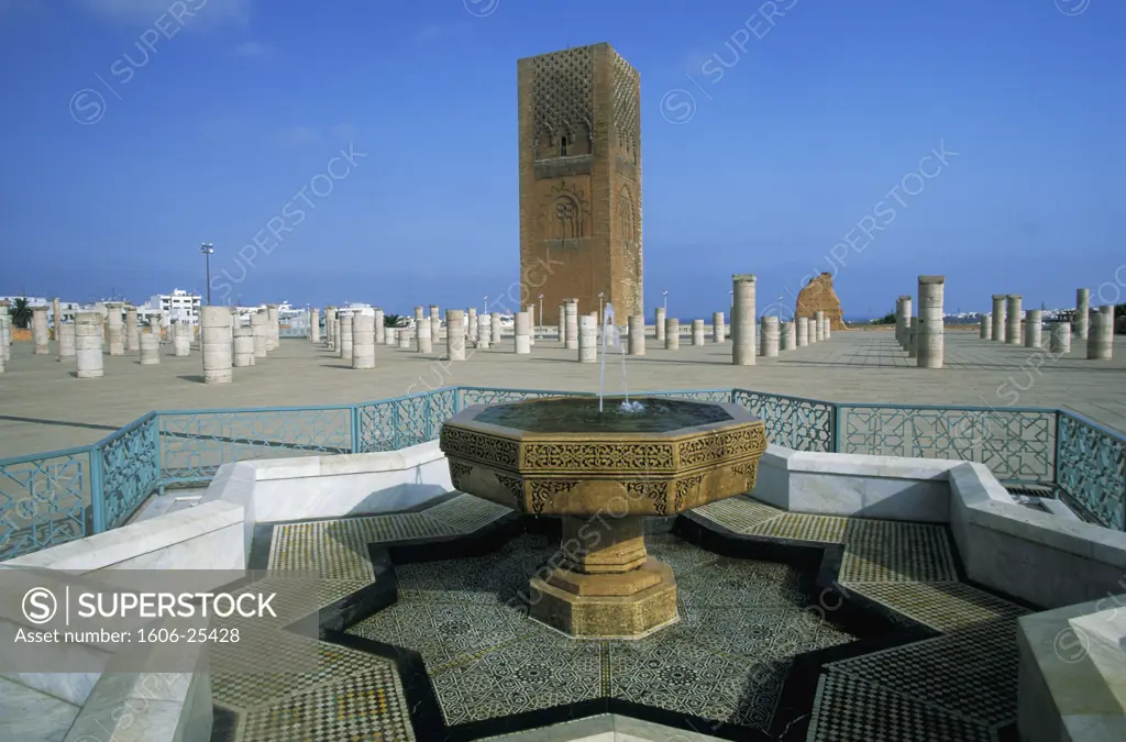 Morocco, Rabat, Hassan tower and Mohamed V mausoleum