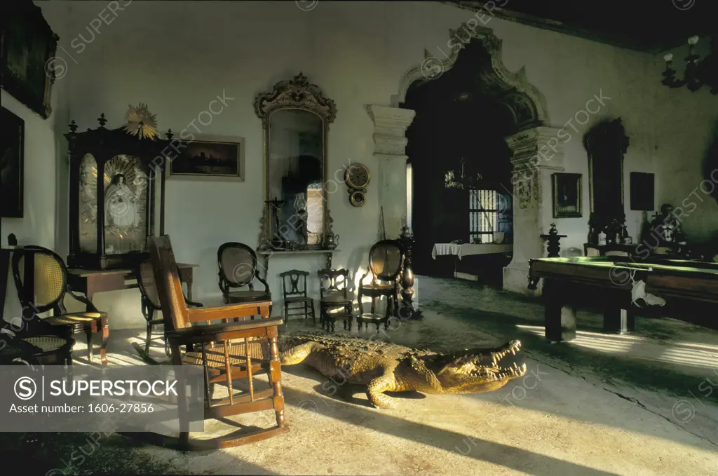 Cuba, Trinidad, 518 calle Simon Bolivar, inside living room of crocodile house (Casa del Dominicano)