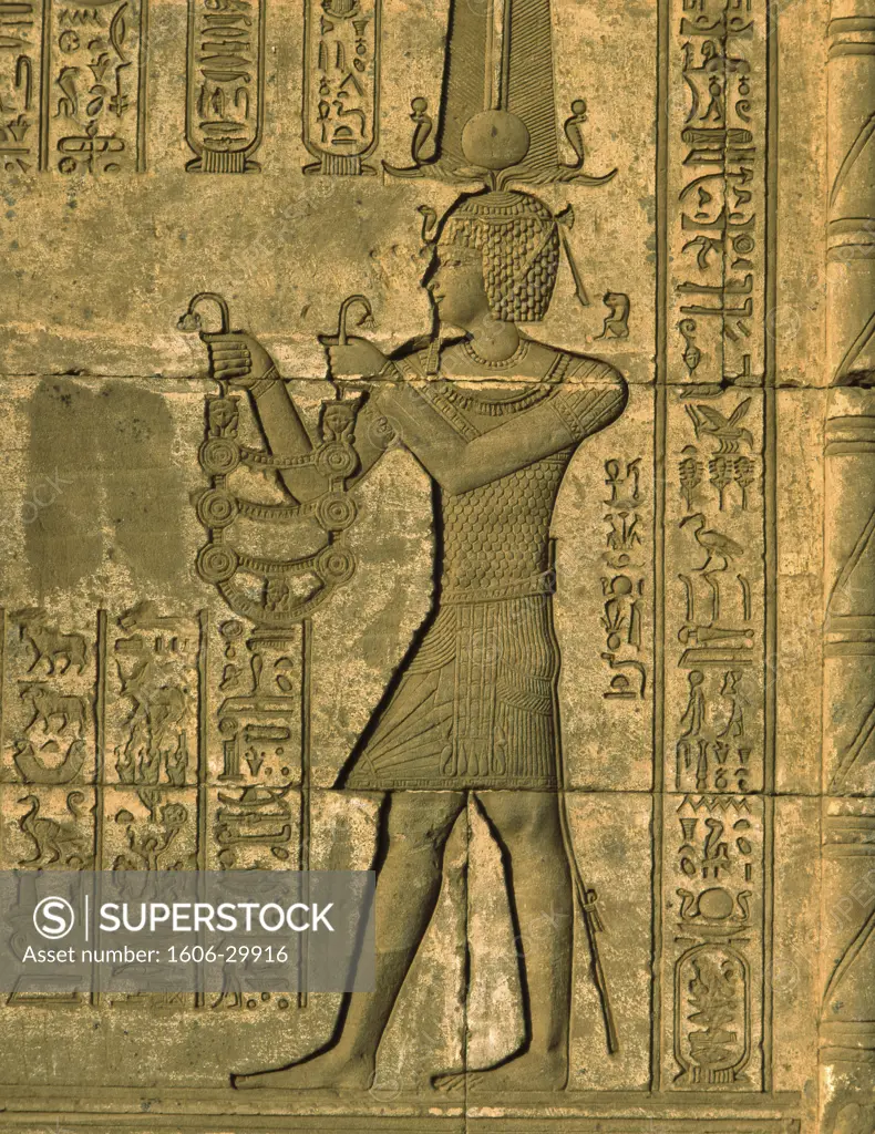 Egypt, Dendera, Hathor Temple, close-up on hyeroglyph