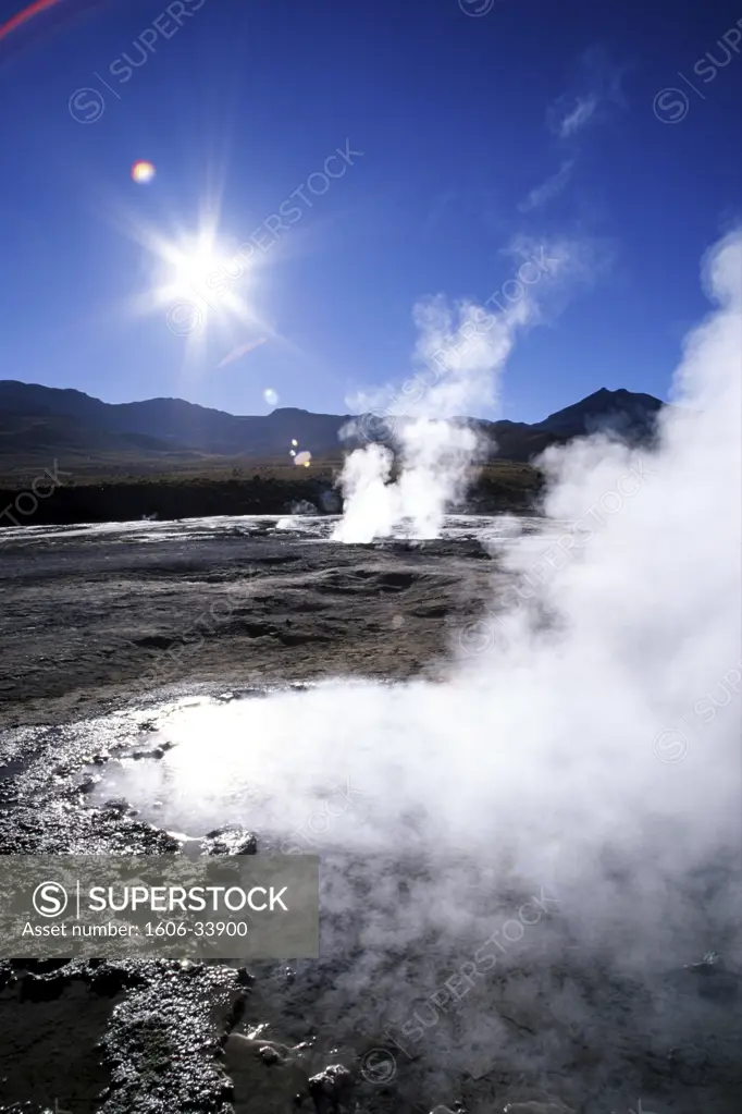 Chile, Altiplano, geysers del Tatio, steam