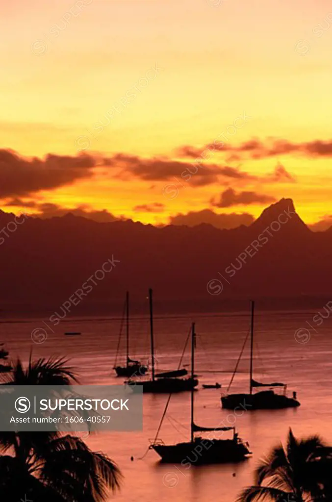 French Polynesia, Tahiti island, overview on Moorea island from Papeete city
