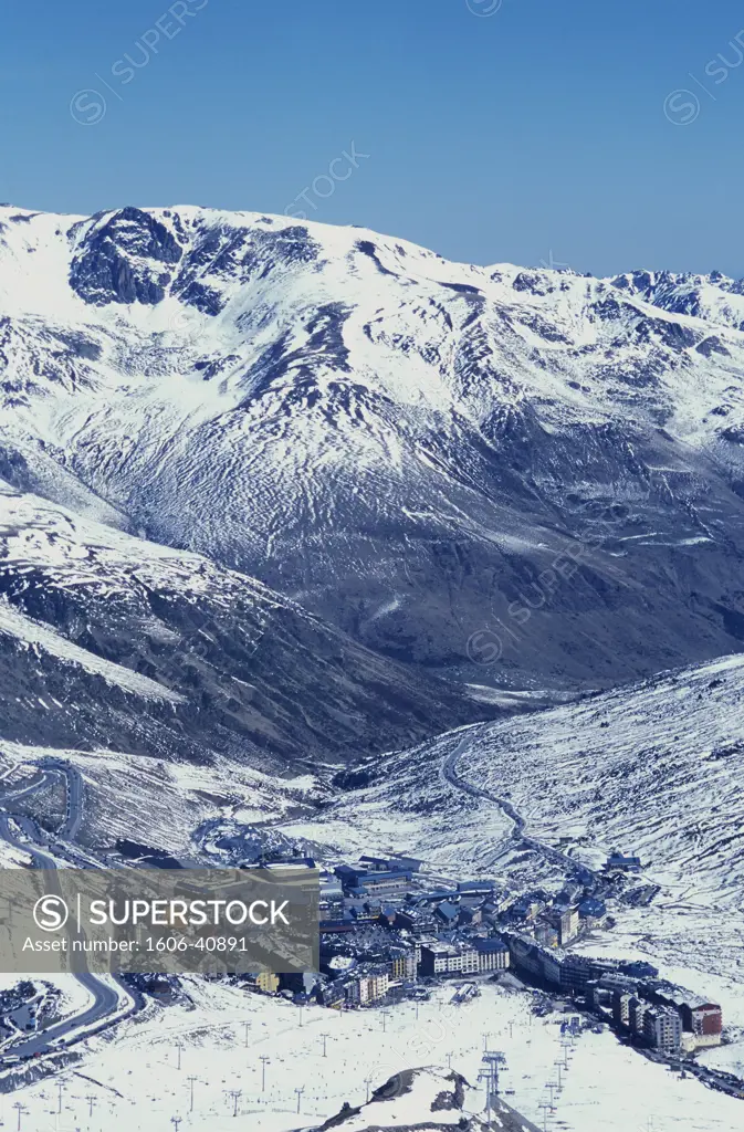 Andorra, general view Pas de la Case ski-resort in winter