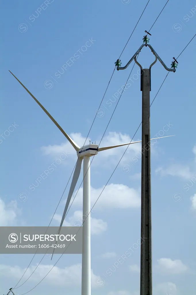 Wind turbine and electricity pylon