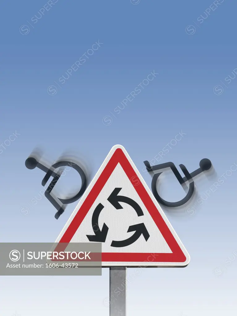 Handicapped" pictograms on roundabout roadsig
