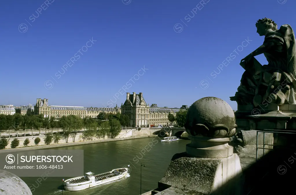 France, Paris, Louvre museum and river Seine